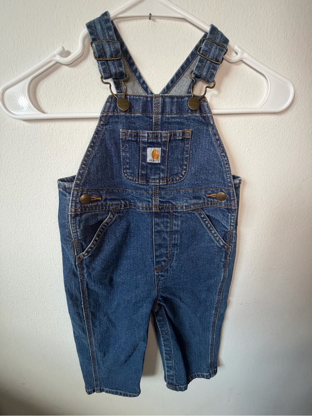 Carhartt Kids Denim Overalls in Dark Blue with Brass Hardware 18M